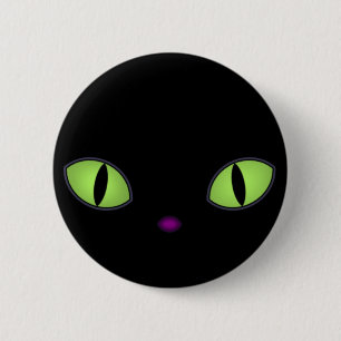 Macaron Rond 5 Cm Chat Noir Avec Gros Oeil Vert