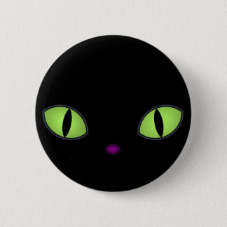 Macaron Rond 5 Cm Chat Noir Avec Gros Oeil Vert