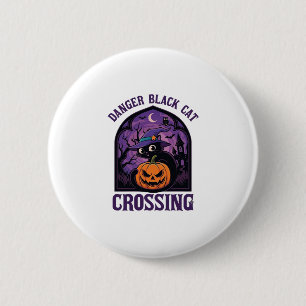 Macaron Rond 5 Cm Chat noir danger traversant citrouille d'Halloween