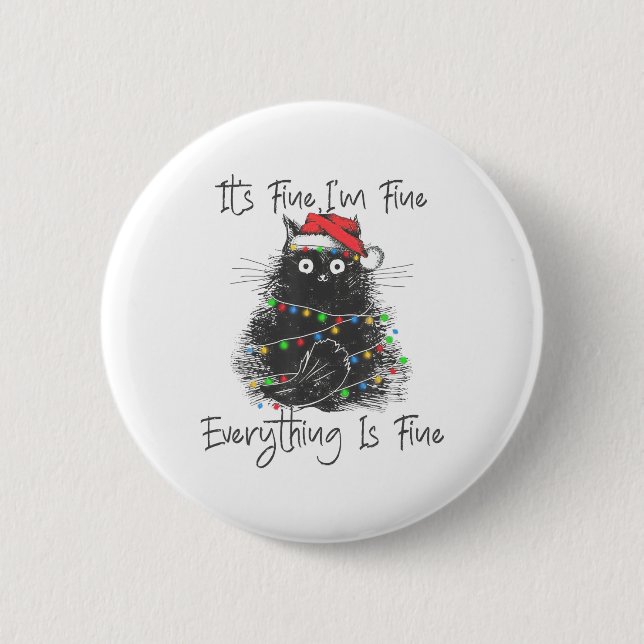 Macaron Rond 5 Cm Chat noir de Noël Ça va bien Je vais bien Tout va  (Devant)