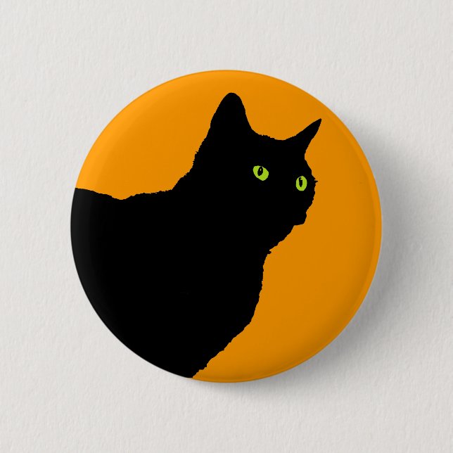 Macaron Rond 5 Cm Chat noir de profil sur l'orange (Devant)