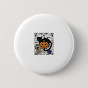 Macaron Rond 5 Cm Chat noir d'Halloween Citrouille Pierre tombale Ch