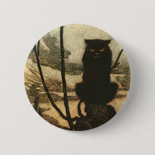 Macaron Rond 5 Cm Chat noir d'Halloween effrayant vintage Rackham