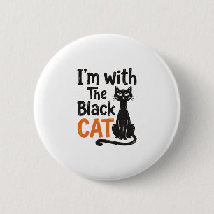 Macaron Rond 5 Cm Chat noir drôle gravure vintage Halloween Design