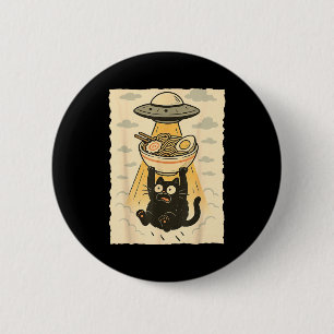 Macaron Rond 5 Cm Chat noir drôle Ufo Ramen enlèvement extraterrestr