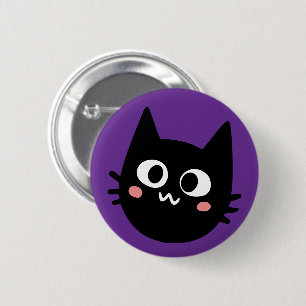 Macaron Rond 5 Cm Chat noir drôle violet