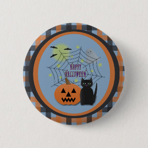 Macaron Rond 5 Cm Chat noir et Citrouille pas effrayant Halloween