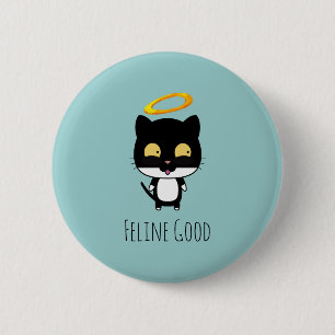 Macaron Rond 5 Cm Chat Noir Fundy Pun Avec Halo - Feline Bon