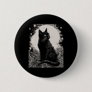 Macaron Rond 5 Cm Chat Noir Gothique Dans Jardin Salle Plante Fleur