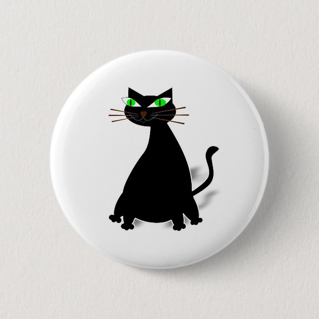 Macaron Rond 5 Cm Chat noir gras aux yeux verts (Devant)