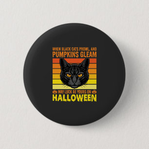 Macaron Rond 5 Cm Chat Noir Halloween Graphique de Citrouille Vintag