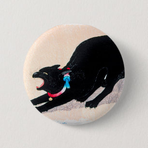 Macaron Rond 5 Cm Chat noir Hissing Fine Art par Hiroaki Takahashi