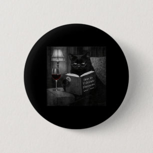 Macaron Rond 5 Cm Chat Noir Lisant un Livre Humour Photo Rétro de Ch