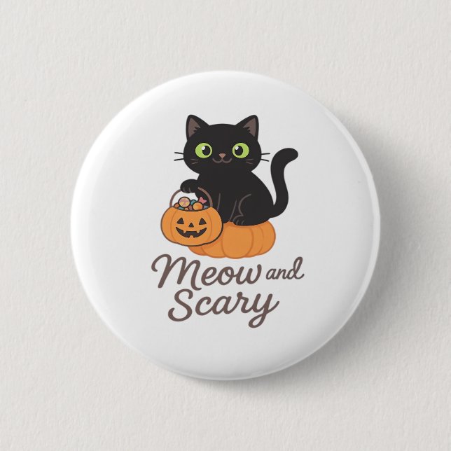 Macaron Rond 5 Cm Chat noir malicieux avec yeux verts brillants sur  (Devant)