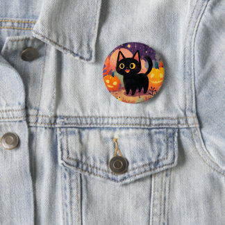 Macaron Rond 5 Cm Chat noir mignon avec Jack-o’-Lanterns - Bouton
