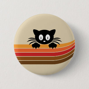 Macaron Rond 5 Cm Chat noir mignon avec rayures rétro
