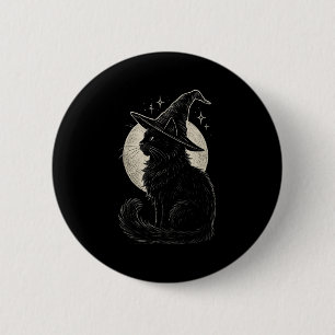 Macaron Rond 5 Cm Chat noir mignon sorcière Casquette Lune Retro Coq