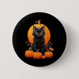Macaron Rond 5 Cm Chat Noir Rétro Halloween Costume Citrouille Pour 