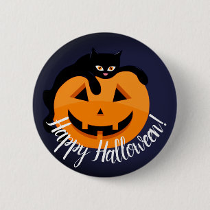 Macaron Rond 5 Cm Chat noir sur la lune Halloween
