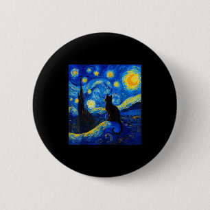 Macaron Rond 5 Cm Chat Noir Une Nuit Étoile - Amoureux des chats Fun
