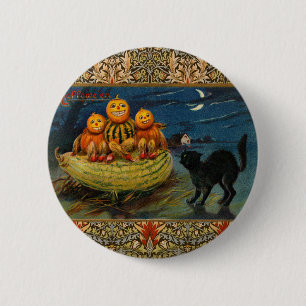 Macaron Rond 5 Cm Chat noir vintage Halloween Citrouille