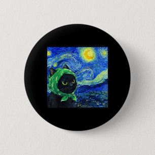 Macaron Rond 5 Cm Chat Nuit Étoilée Van Gogh Amusant pour Chat Amate