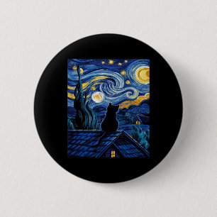 Macaron Rond 5 Cm Chat Nuit Étoilée Van Gogh Chat Amateur d'Art Chat