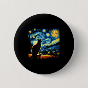 Macaron Rond 5 Cm Chat Nuit Étoilée Van Gogh Peinture Féminin