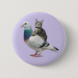 Macaron Rond 5 Cm Chat parmi les pigeons volants chats