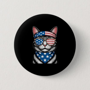 Macaron Rond 5 Cm Chat Patriotique 4 juillet Drapeau Américain Mulle