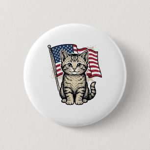 Macaron Rond 5 Cm Chat patriotique avec drapeau américain vecteur vi