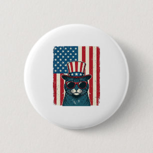 Macaron Rond 5 Cm Chat Patriotique Drapeau Gravure Vintage Design de