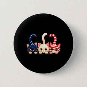 Macaron Rond 5 Cm Chat patriotique du 4 juillet Drapeau américain Us