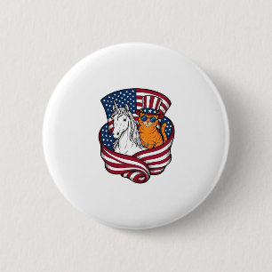 Macaron Rond 5 Cm Chat patriotique et licorne vintage vecteur concep