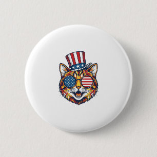 Macaron Rond 5 Cm Chat Patriotique Gravure Vintage Design de T-Shirt