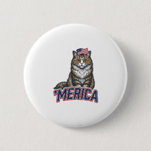 Macaron Rond 5 Cm Chat Patriotique Merica Vintage Gravure de Chemise