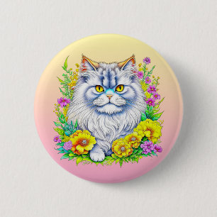 Macaron Rond 5 Cm Chat persan en fleurs Personnalisé