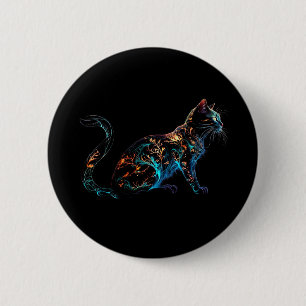 Macaron Rond 5 Cm Chat Plasma sur noir dans des couleurs vives