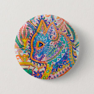 Macaron Rond 5 Cm Chat psychédélique, Louis Wain