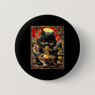 Macaron Rond 5 Cm Chat Ramen Drôle Amoureux de Nouilles Anime Otaku