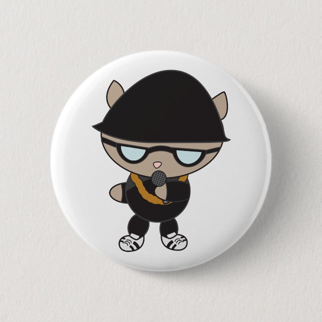 Macaron Rond 5 Cm Chat Rapper dans le Casquette Bell (Devant)