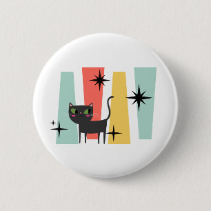 Macaron Rond 5 Cm Chat Rétro du Milieu du Siècle