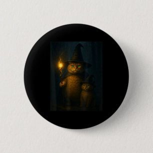 Macaron Rond 5 Cm Chat sorcier drôle et bizarre pour Halloween Meme