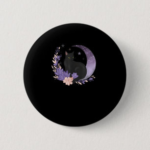 Macaron Rond 5 Cm Chat Sorcière Fleurs de Lune Pastel Goth Goblincor