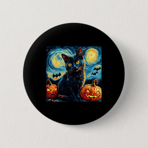 Macaron Rond 5 Cm Chat Starry Nuit Van Gogh Amoureux des chats Citro