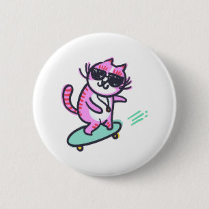 MACARON ROND 5 CM CHAT SUR UN SKATEBOARD