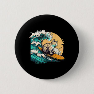 Macaron Rond 5 Cm Chat surfeur, Chat sur planche de surf, Chat sur u