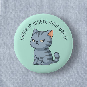 Macaron Rond 5 Cm Chat Tabby Gris Grincheux Texte Personnalisé Vert