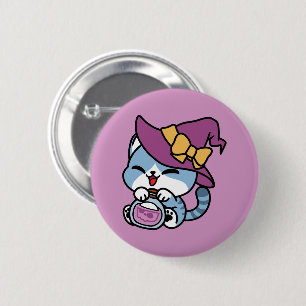 Macaron Rond 5 Cm Chat Tabby Halloween – Chapeau de Sorcière & Art d