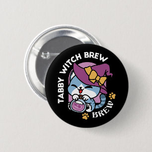 Macaron Rond 5 Cm Chat Tabby Halloween – Chapeau de Sorcière & Art d